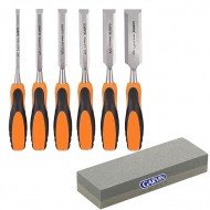 6Pc Wood Working Chisel - Fibre Handles + Stone